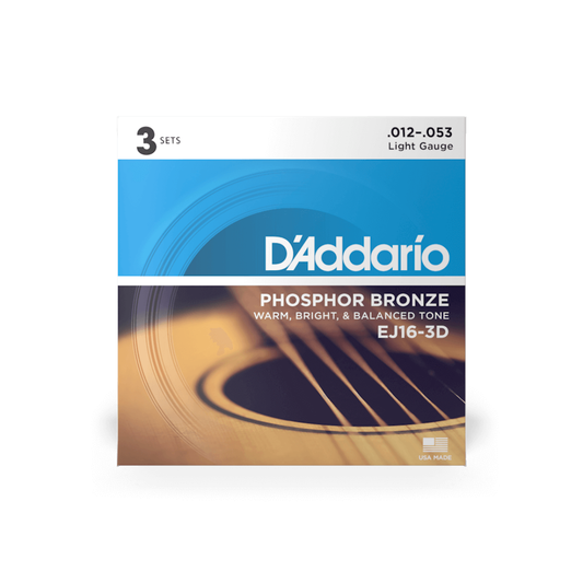 Set 3 Juegos De Cuerdas Para Guitarra Acústica Daddario EJ16-3D Fósforo Bronce Calibre Ligero 12/53