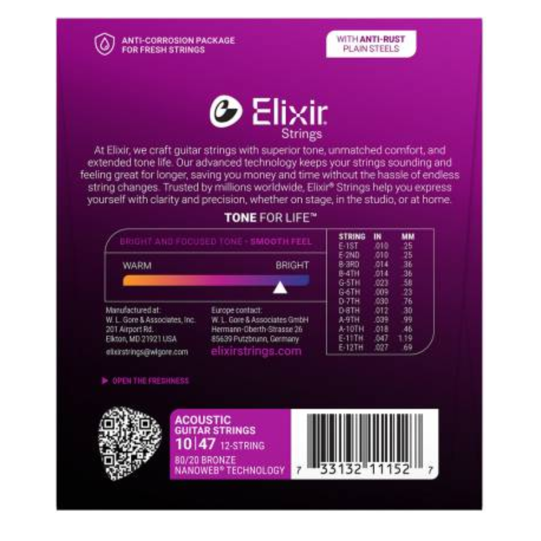 Elixir Acoustic 80/20 Bronze with Nanoweb Coating Light Docerola
