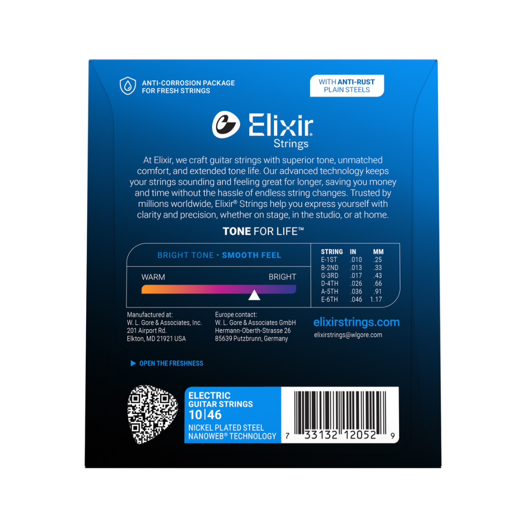Elixir 12052 Cuerdas Para Guitarra Eléctrica 10/46 Nickel Platinado Nanoweb