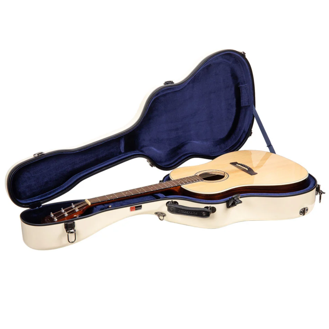 Estuche Crossrock Fibra de Vidrio Para Guitarra Acústica Dreadnought Color Marfil