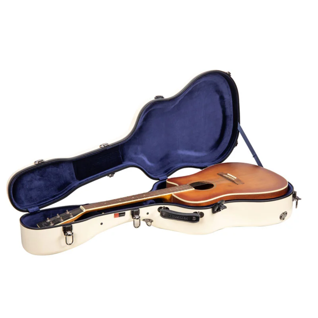 Estuche Crossrock Fibra de Vidrio Para Guitarra Acústica Martin Dreadnought Color Marfil