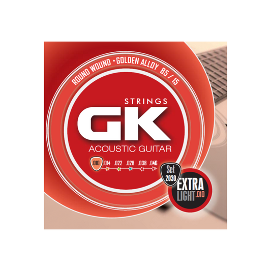 Set GK 2030 De Cuerdas Guitarra Acustica Aleacion Dorada Tension Extra Ligera Calibre 10