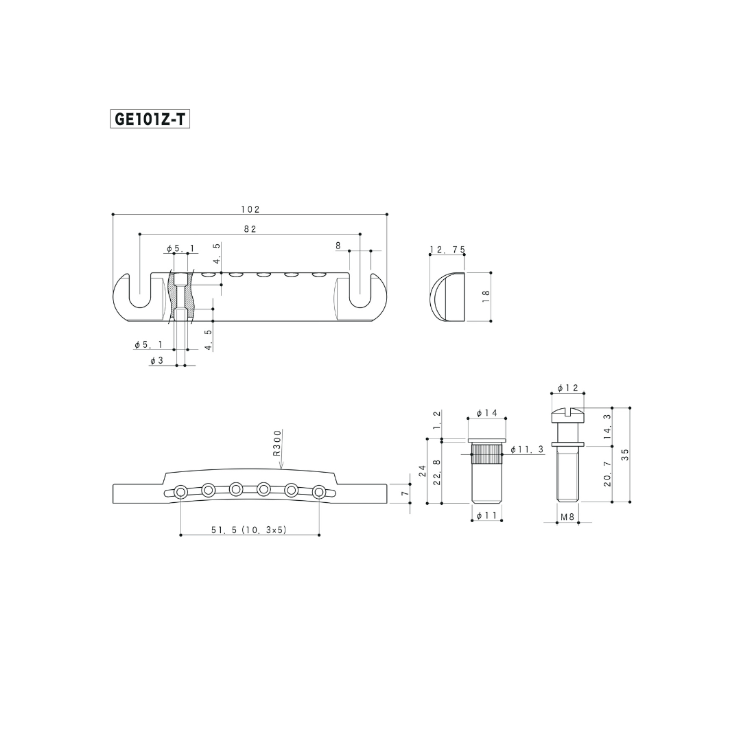 Gotoh GE101Z-T Guitar Bridge Tail Piece Puente Para Guitarra Eléctrica Cromado
