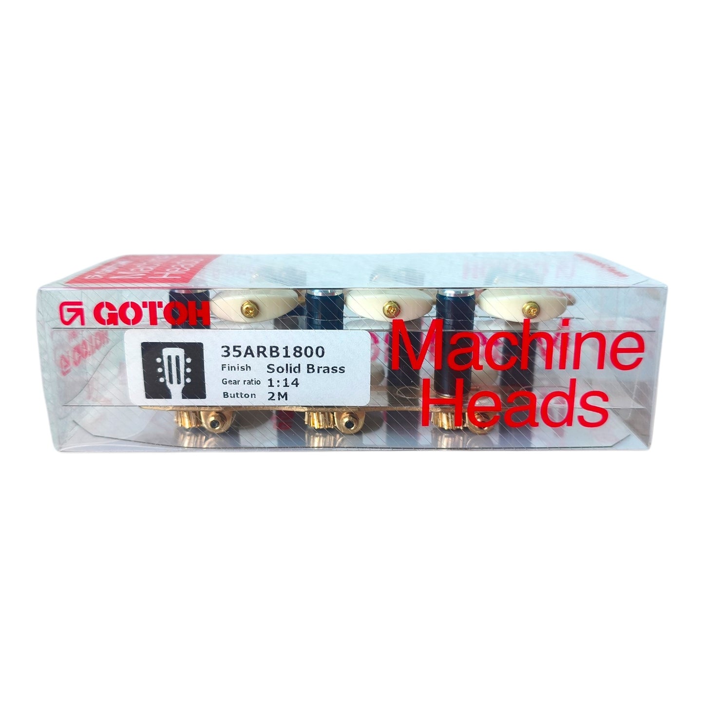 Gotoh 35ARB1800 2M Bronce Sólido Maquinaria Para Guitarra Clásica Con Postes De Aluminio Negros Con Baleros Con Botones De Plástico Blancos 1:14