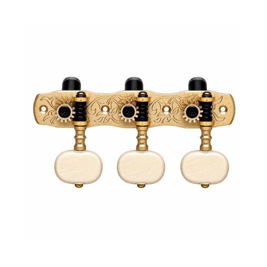 Gotoh 35ARB1800 2M Bronce Sólido Maquinaria Para Guitarra Clásica Con Postes De Aluminio Negros Con Baleros Con Botones De Plástico Blancos 1:14