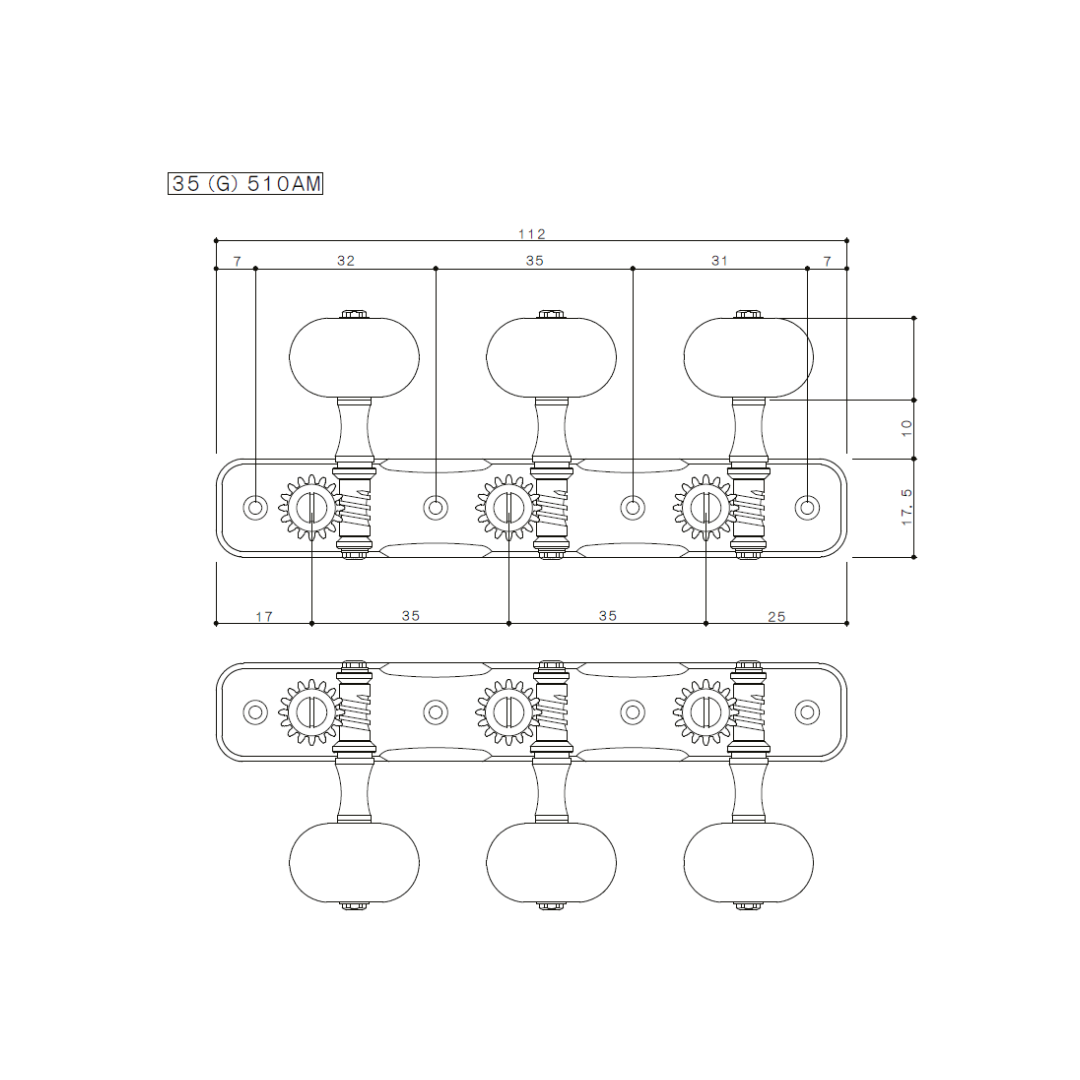 Gotoh 35AR510AMXG Maquinaria Con Baleros Para Guitarra Clásica Dorada 1:16