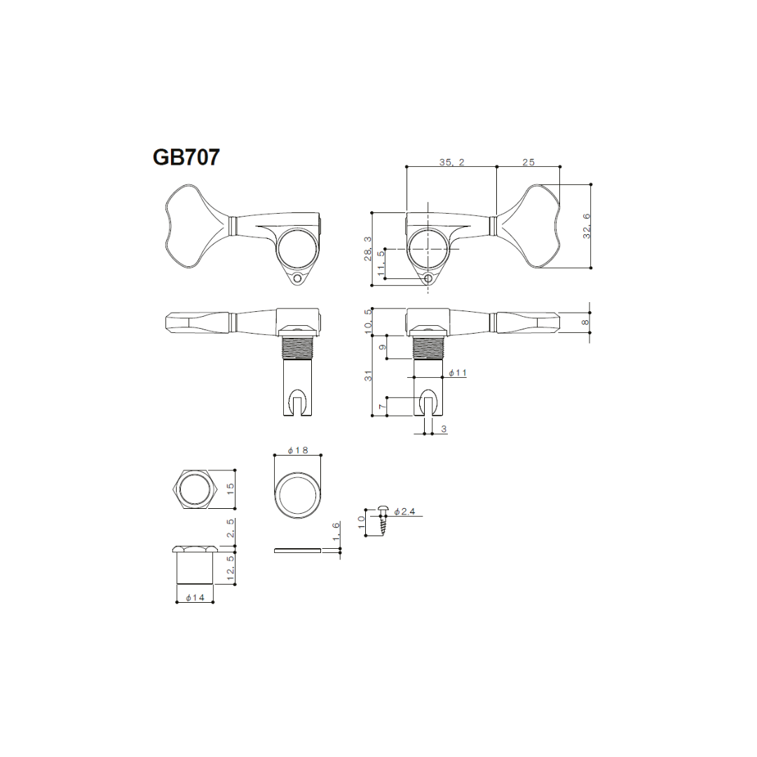 Gotoh GB707 Maquinaria Para Bajo Eléctrico Cromada 1:20