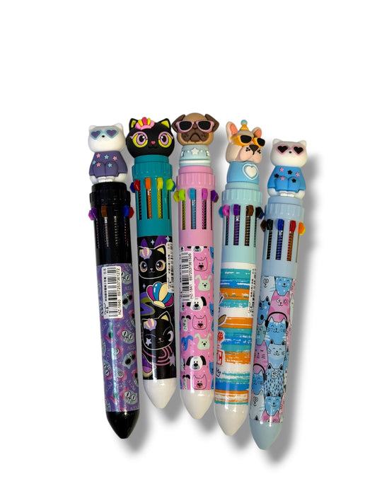 Lapiceros Multicolor 10 Colores Diseños Mascotas