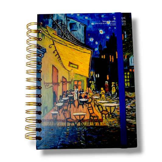 Libreta de Rayas  Espiral Para Anotaciones Terraza De Café Por La noche