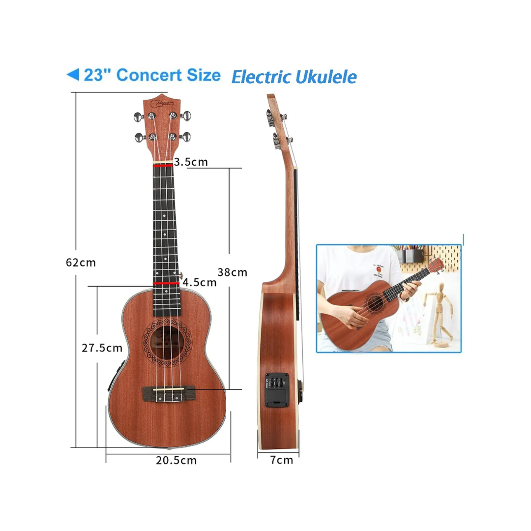 Jidyous Kit de Ukulele Concierto Electroacústico Con Funda Y Accesorios PA23EUK