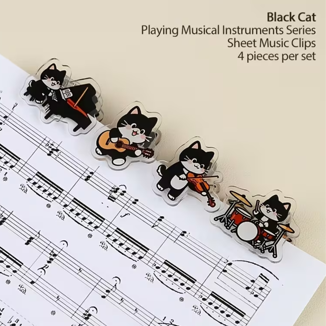 Paquete de Pinzas Para Partitura Gatitos Músicos