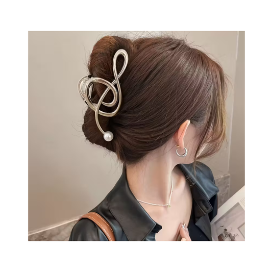 Pinza de Metal Para Cabello Diseño Clave de Sol Plateada