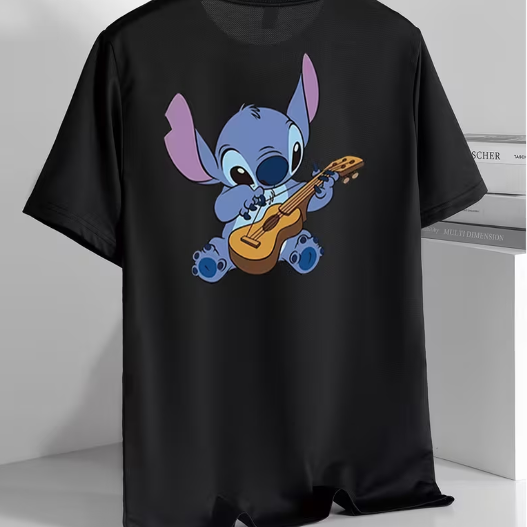 Playera Stitch Guitarrista Color Negro