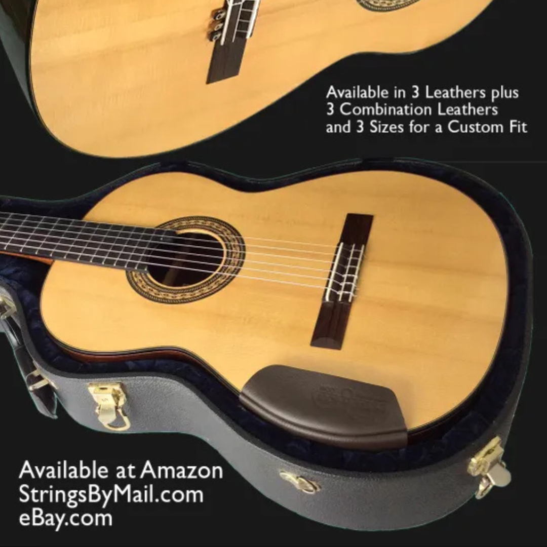 Saddle-A-Bout Posa Brazo de Piel Genuina para Guitarra Clásica o Acústica Marrón Oscuro Mediano