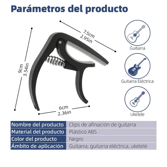 Capo Universal De Pinza Para Guitarra Acústica o Eléctrica Plástico ABS Negro
