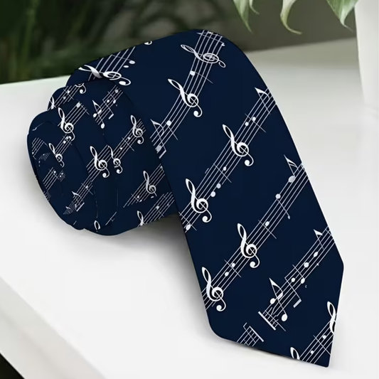 Corbata Azul Diseño Notas Musicales