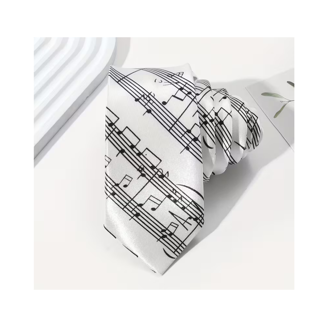 Corbata Con Pentagrama Musical Blanca