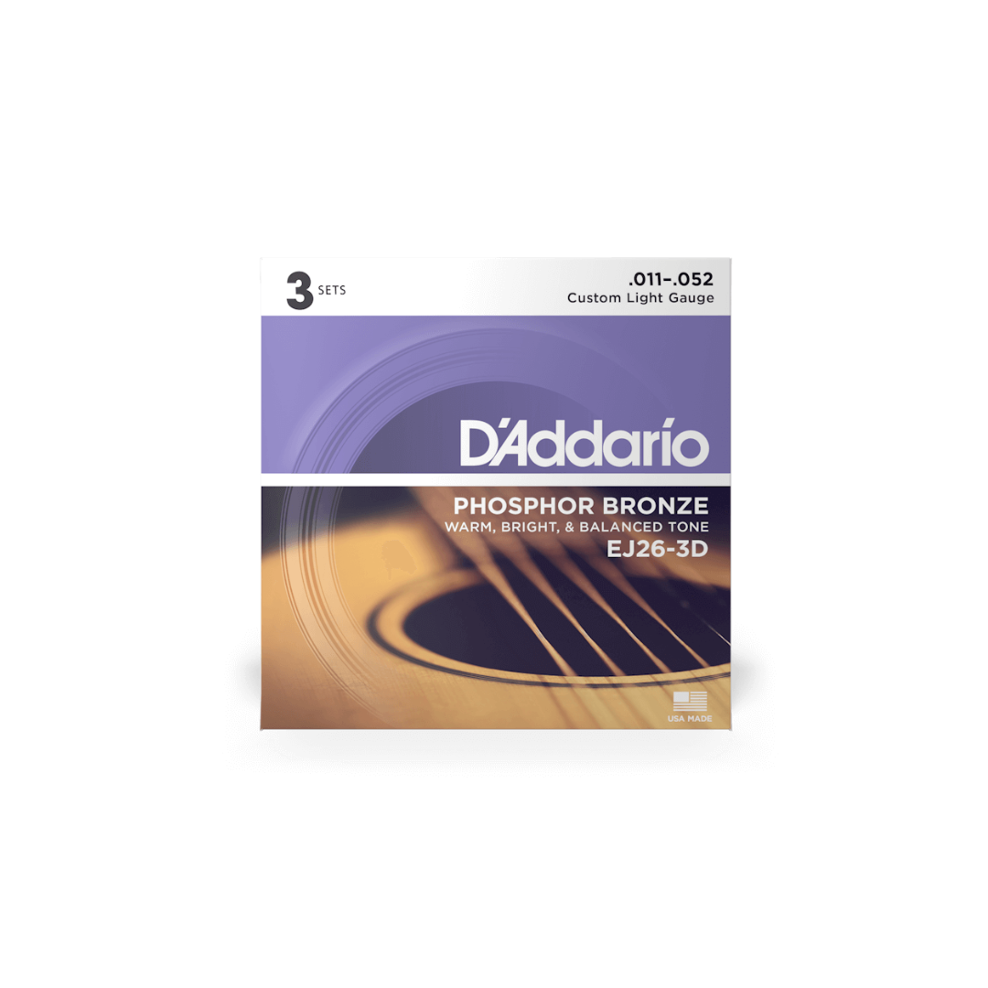 Set 3 Juegos De Cuerdas Para Guitarra Acústica Daddario EJ26-3D Fósforo Bronce Calibre Custom Light 11/52