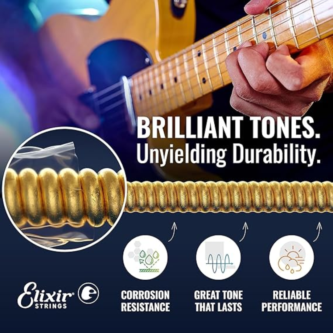 Elixir 16550 3 pack de Cuerdas Guitarra Eléctrica 09/42 Acero Platinado