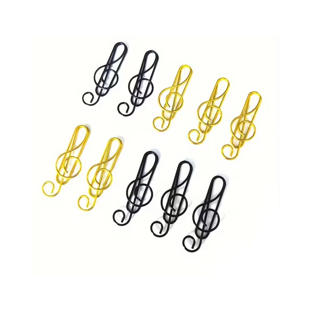Clips Metálicos de Papel de Notas Musicales Negros y Dorados