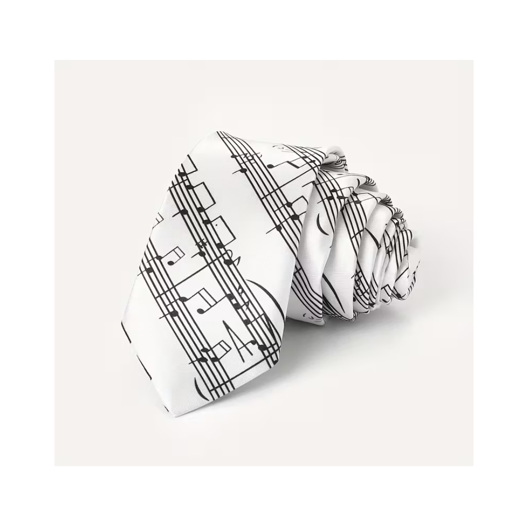 Corbata Con Pentagrama Musical Blanca