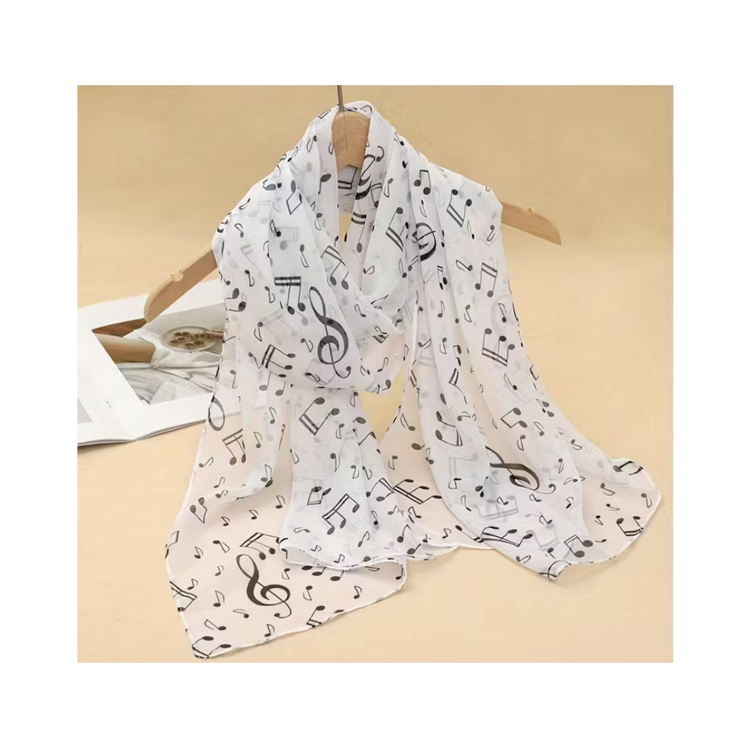 Bufanda blanca con Estampado de Notas Musicales