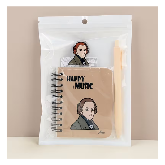 Pack Mini-Libreta, Lapicero de Gel y Pinza Para Partituras