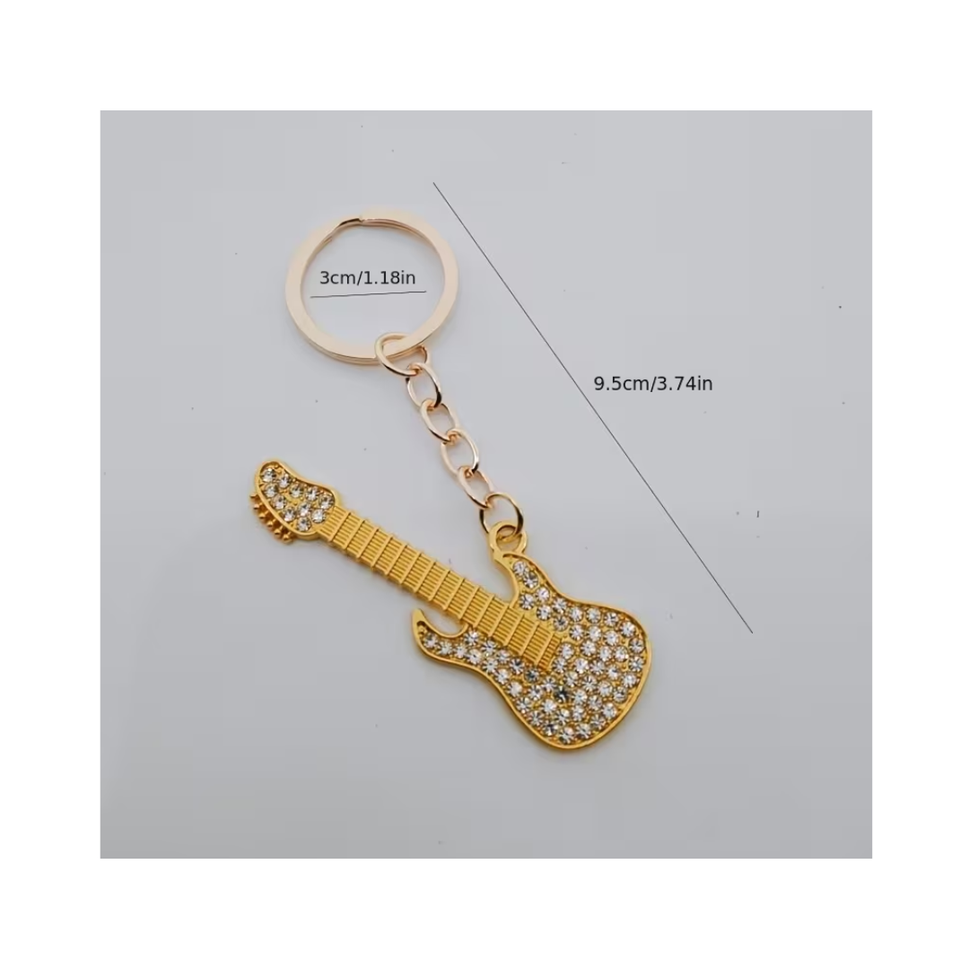 Llavero Dorado Guitarra con Pedrería