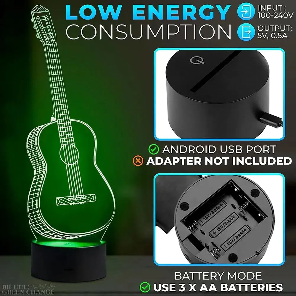 Lámpara de Noche LED 3D Forma Guitarra clásica