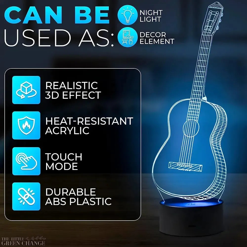 Lámpara de Noche LED 3D Forma Guitarra clásica