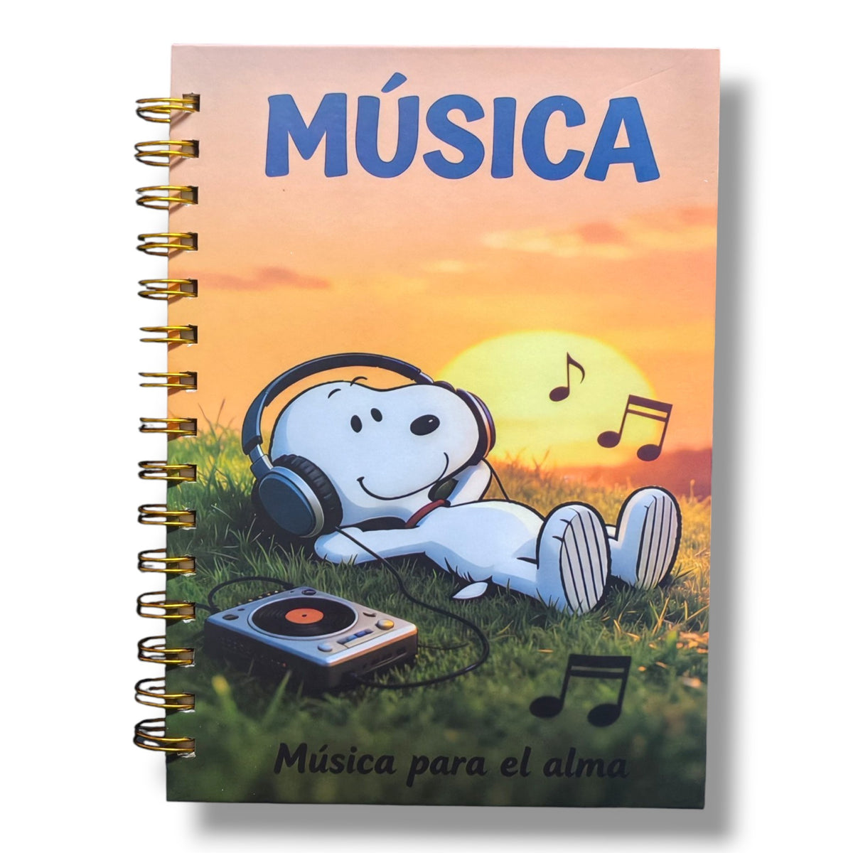 Libreta Rayas Francesa Espiral Pasta Dura Snoopy "Música Para el Alma"