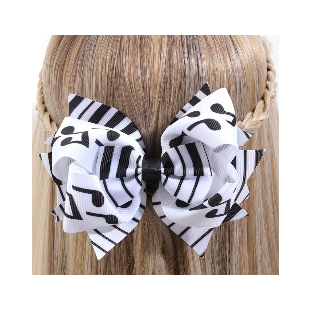 Moño Para Cabello Blanco Diseño Notas Musicales