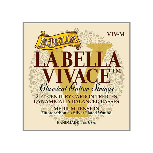 La Bella Vivace Classical Guitar Strings Fluorocarbon Tension Media VIV-M