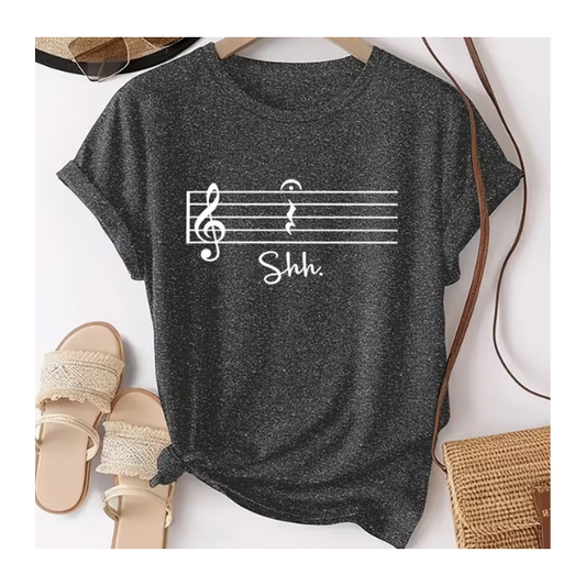 Playera Diseño Nota de Silencio "Shh" Gris Oscuro
