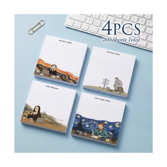 Paquete de 4 Blocks de Notas Adhesivas Post It Con Diseño de Obras de Arte
