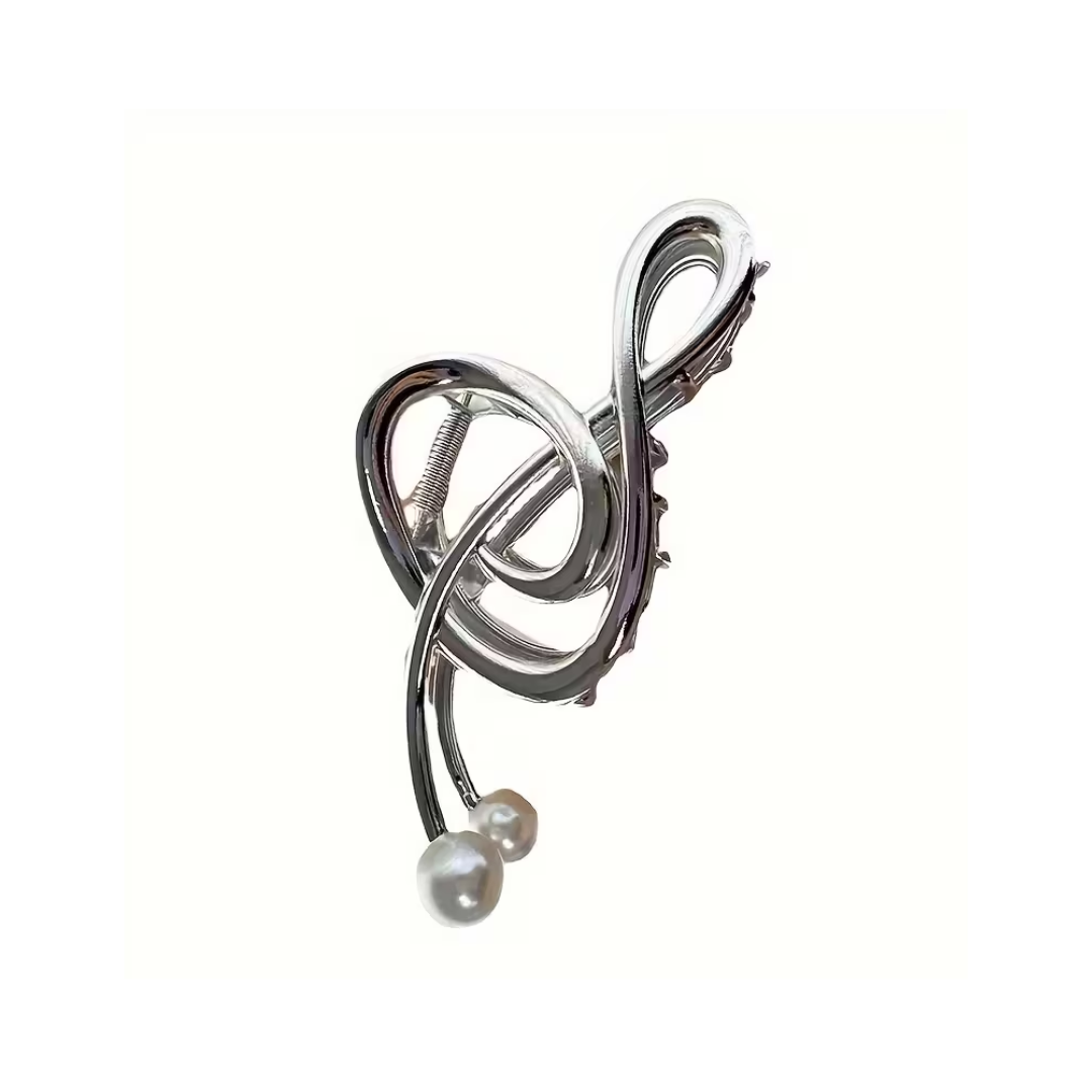 Pinza de Metal Para Cabello Diseño Clave de Sol Plateada