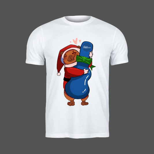 Playera Blanca Capibara Santa Claus