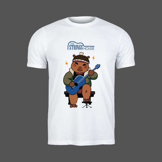 Playera Blanca Capibara Guitarrista Clásico