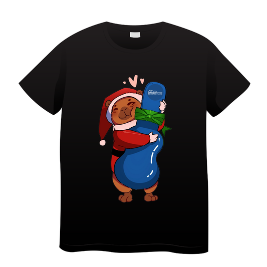 Playera Negra Capibara Santa Claus