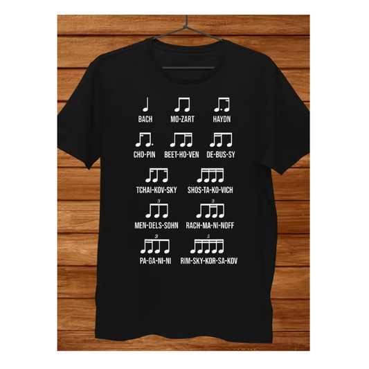 Playera Nombres de Compositores con Notas