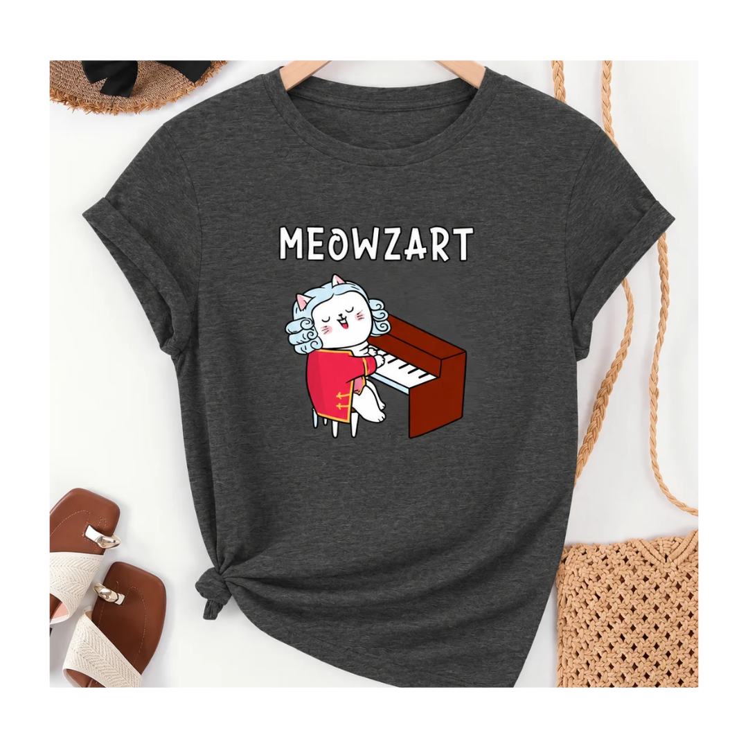 Camisa Estampado Meowzart Color Gris Oscuro