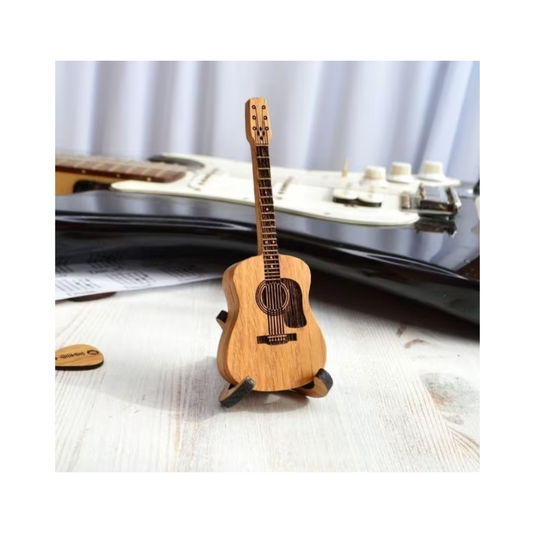 Porta Plumillas De Madera Con Forma De Guitarra Acústica