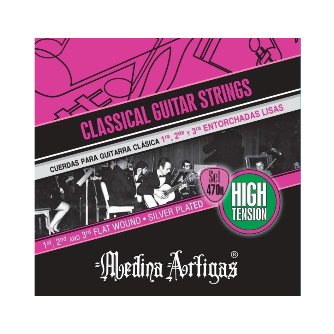 Cuerdas Para Guitarra Clásica Medina Artigas Set 470H Tensión Alta Entorchado Liso