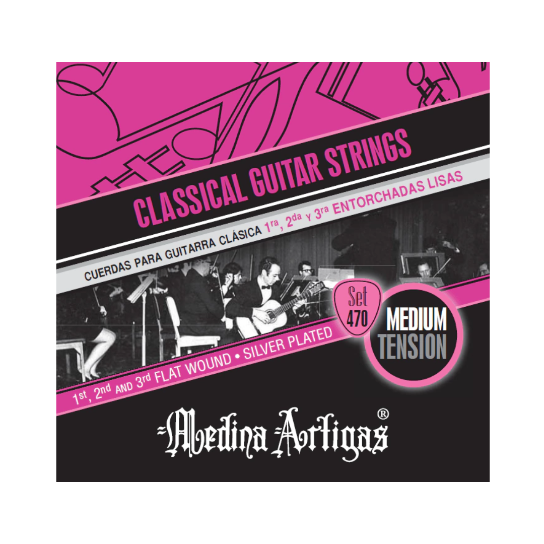 Cuerdas Para Guitarra Clásica Medina Artigas Set 470 Tensión Media Entorchado Liso