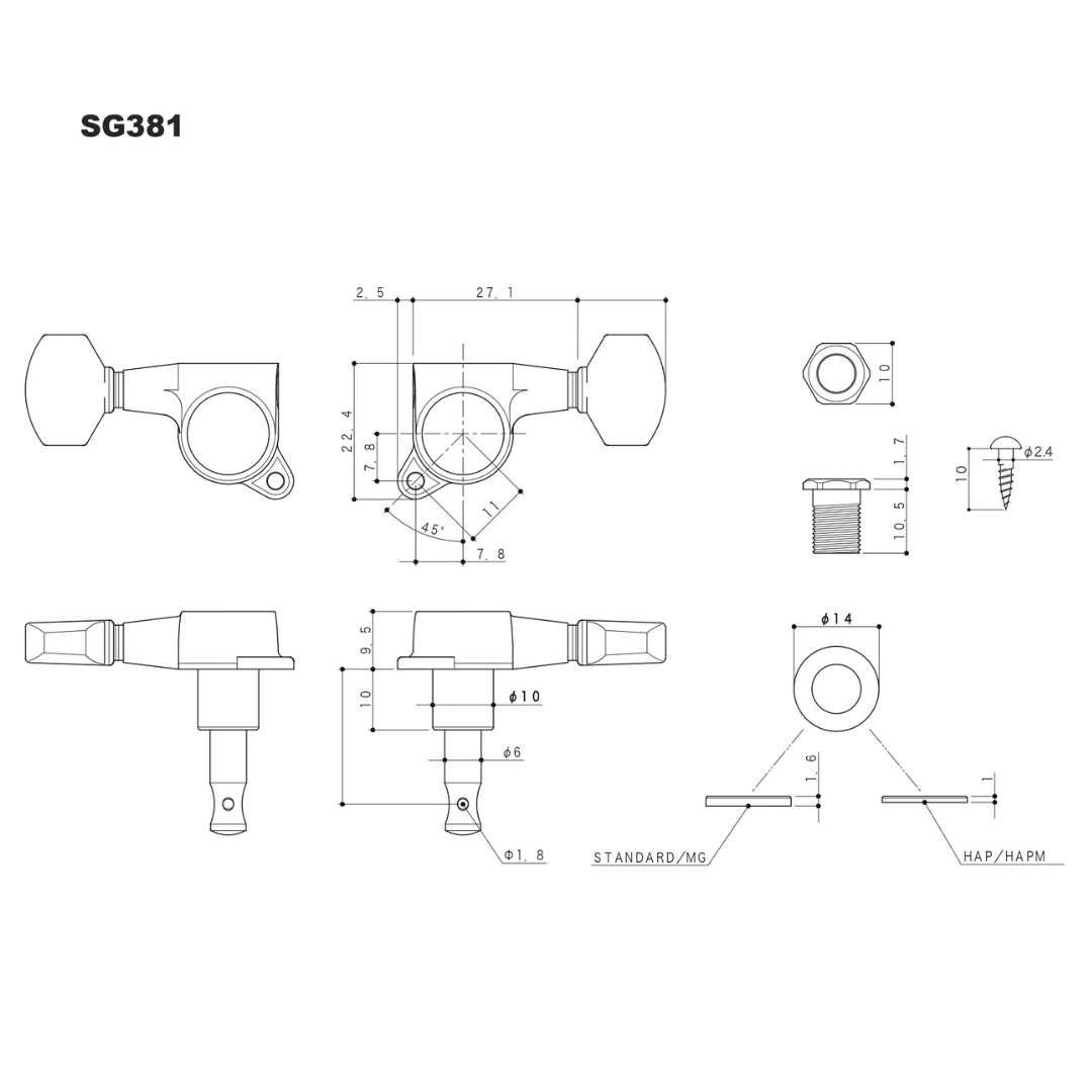 Gotoh SG381 Maquinaria Para Guitarra Eléctrica Cosmo Black 1:16 3+3