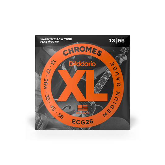 Cuerdas de entorchado plano para guitarra eléctrica Flat Wound Chromes Daddario XL ECG26 13/56