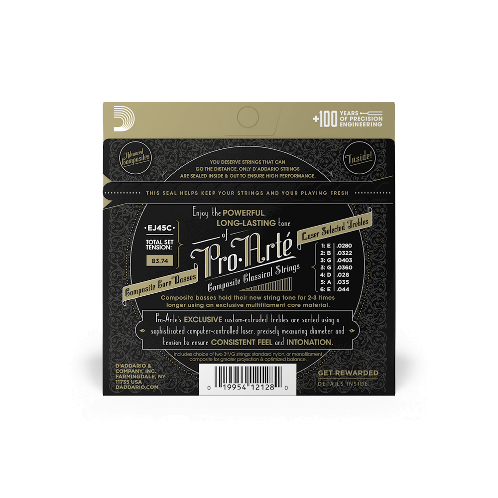 Cuerdas para guitarra clásica EJ45C Tensión Media Composite Core (Con doble G)